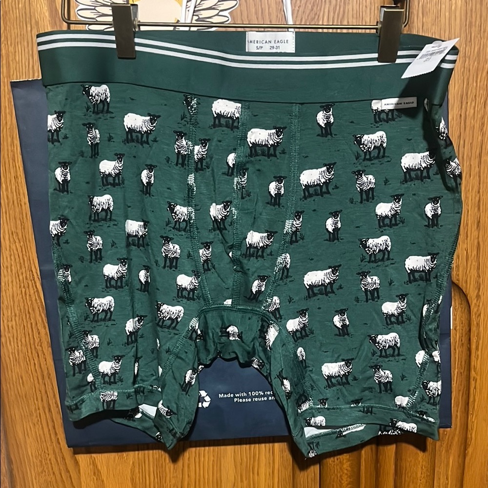 American Eagle Green Sheep Print Boxers